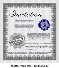 Grey Retro invitation template. Detailed. With guilloche pattern. Cordial design. 