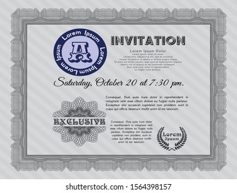 Grey Retro invitation template. Detailed. With guilloche pattern and background. Money design. 