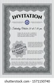 Grey Retro invitation template. Detailed. With linear background. Modern design. 