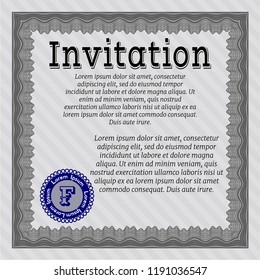 Grey Retro invitation template. Easy to print. Detailed. Money Pattern. 