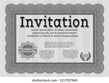 Grey Retro invitation template. Easy to print. Vector illustration. Sophisticated design. 