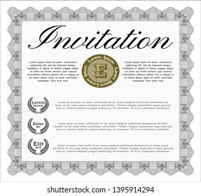 Grey Retro invitation template. Easy to print. Money style design. Detailed. 