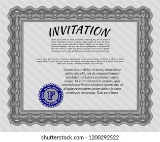 Grey Retro invitation template. Elegant design. With background. Detailed. 