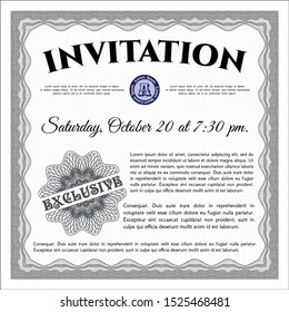 Grey Retro invitation template. Elegant design. Vector illustration. With linear background. 