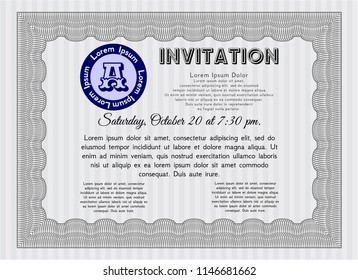 Grey Retro invitation template. Excellent design. With guilloche pattern. Customizable, Easy to edit and change colors. 