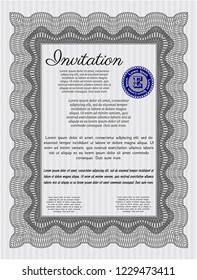 Grey Retro invitation template. Excellent design. With guilloche pattern and background. Vector illustration. 