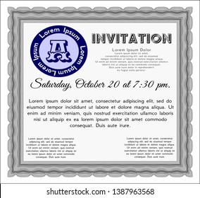 Grey Retro invitation template. Good design. With guilloche pattern. Detailed. 
