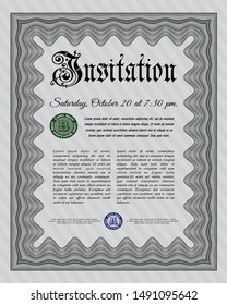 Grey Retro invitation template. Good design. Customizable, Easy to edit and change colors. With guilloche pattern. 