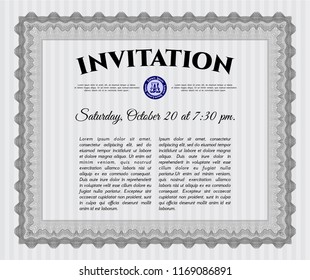 Grey Retro invitation template. With great quality guilloche pattern. Vector illustration. Sophisticated design. 