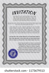 Grey Retro invitation template. With great quality guilloche pattern. Cordial design. Detailed. 