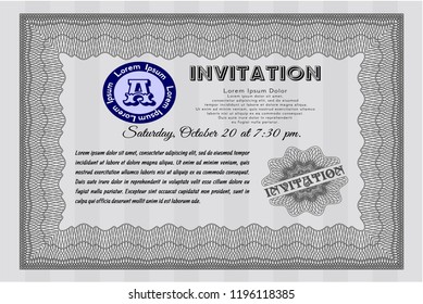 Grey Retro invitation template. With great quality guilloche pattern. Excellent design. Vector illustration. 