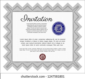 Grey Retro invitation template. With great quality guilloche pattern. Vector illustration. Money style design. 