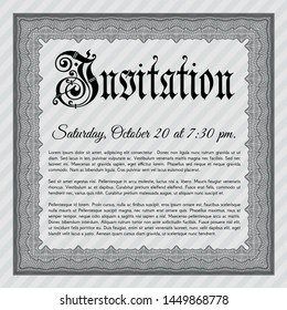Grey Retro invitation template. With great quality guilloche pattern. Customizable, Easy to edit and change colors. Nice design. 