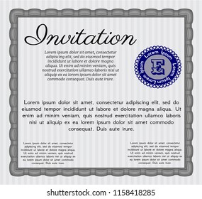 Grey Retro invitation template. With guilloche pattern. Vector illustration. Nice design. 
