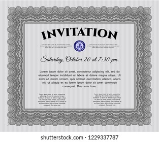 Grey Retro invitation template. With guilloche pattern. Customizable, Easy to edit and change colors. Money Pattern. 