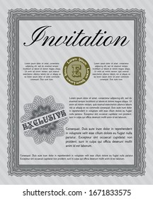 Grey Retro invitation template. With guilloche pattern and background. Money Pattern. Customizable, Easy to edit and change colors. 
