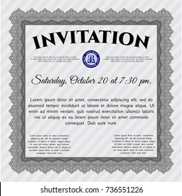 Grey Retro invitation template. With guilloche pattern and background. Retro design. Detailed. 