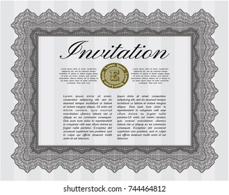 Grey Retro invitation template. With guilloche pattern. Lovely design. Vector illustration. 