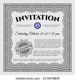 Grey Retro invitation template. With linear background. Lovely design. Vector illustration. 