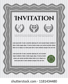 Grey Retro invitation template. With linear background. Detailed. Elegant design. 