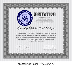 Grey Retro invitation template. With linear background. Artistry design. Customizable, Easy to edit and change colors. 