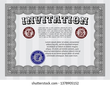 Grey Retro invitation template. With linear background. Sophisticated design. Vector illustration. 