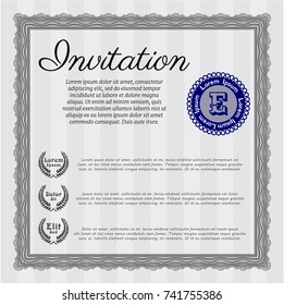 Grey Retro invitation template. With linear background. Detailed. Superior design. 