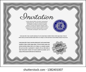 Grey Retro invitation template. Lovely design. With complex linear background. Vector illustration. 
