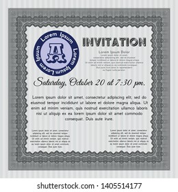 Grey Retro invitation template. Lovely design. With linear background. Vector illustration. 