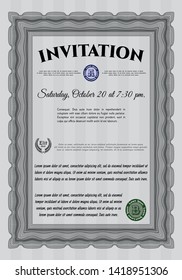 Grey Retro invitation template. Lovely design. With complex background. Detailed. 