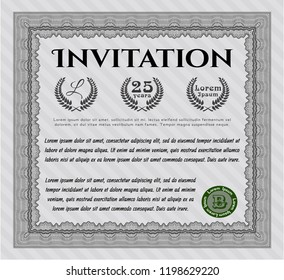 Grey Retro invitation template. Modern design. With complex background. Detailed. 
