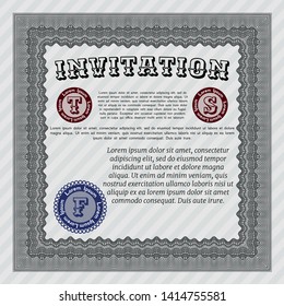 Grey Retro invitation template. Modern design. Vector illustration. With guilloche pattern. 