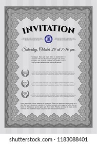 Grey Retro invitation template. Nice design. Detailed. With linear background. 