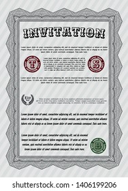 Grey Retro invitation template. Nice design. Detailed. With complex linear background. 