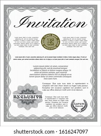 Grey Retro invitation template. Nice design. With complex linear background. Detailed. 