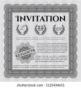  Grey Retro invitation template. Perfect design. With complex linear background. Detailed. 