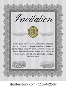 Grey Retro invitation template. Perfect design. With complex linear background. Detailed. 