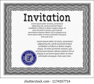 Grey Retro invitation template. Printer friendly. Sophisticated design. Detailed. 