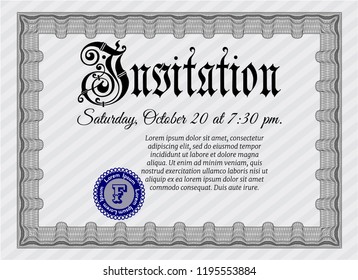 Grey Retro invitation template. Printer friendly. Vector illustration. Elegant design. 