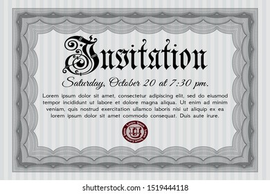 Grey Retro invitation template. Printer friendly. Lovely design. Vector illustration. 