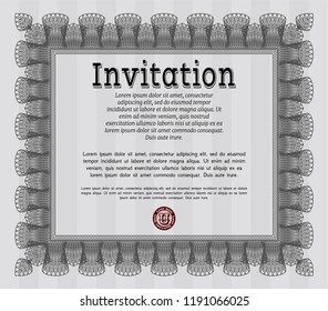 Grey Retro invitation template. Superior design. Customizable, Easy to edit and change colors. With guilloche pattern and background. 