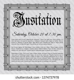 Grey Retro invitation template. Superior design. With complex linear background. Detailed. 