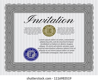 Grey Retro invitation template. Vector illustration. With guilloche pattern. Modern design. 
