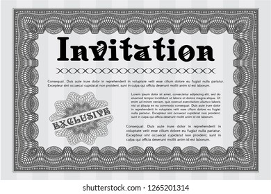 Grey Retro invitation template. Vector illustration. With linear background. Elegant design. 