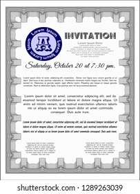 Grey Retro invitation template. Vector illustration. With guilloche pattern and background. Money style design. 