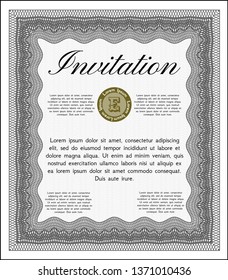 Grey Retro invitation template. Vector illustration. With guilloche pattern and background. Good design. 