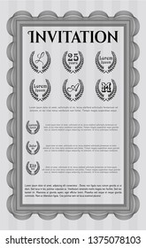 Grey Retro invitation template. Vector illustration. With guilloche pattern. Money style design. 