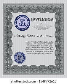 Grey Retro invitation template. Vector illustration. With complex background. Money Pattern design. 