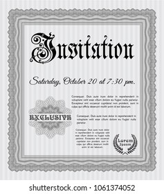 Grey Retro invitation. Vector illustration. With guilloche pattern and background. Money design. 