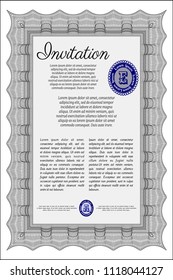 Grey Retro invitation. Vector illustration. With linear background. Artistry design. 